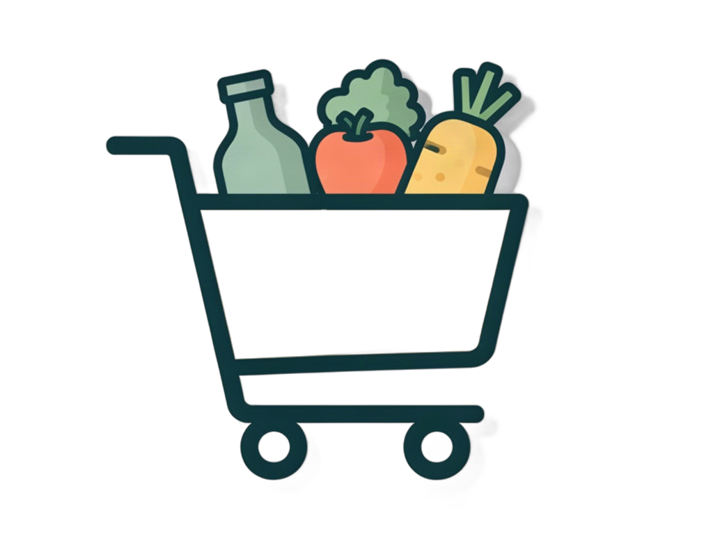 Ilustração de um carrinho de compras cheio de itens de mercado